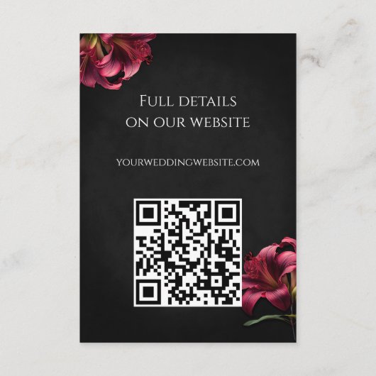 Bloemenlelie donker gotisch bruiloft behuizing Kaa Informatiekaartje (Achterkant)