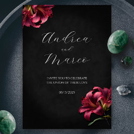 Bloemenlelie donker gotisch bruiloft uitnodiging