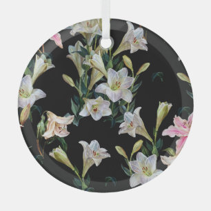 Bloemenlelies: zwarte achtergrond schilderij glas ornament