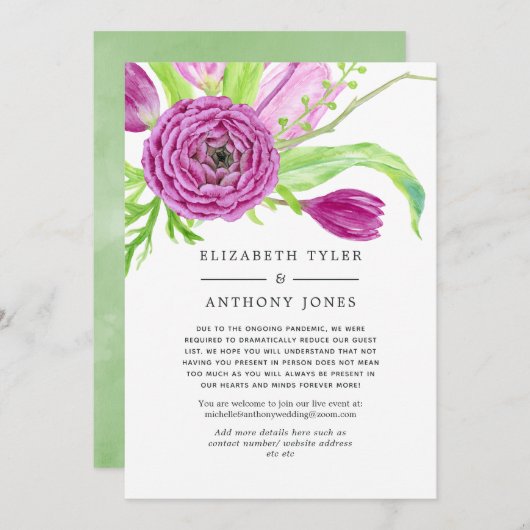 Bloemenlente bruiloft verminderde gastenlijst aankondiging (Voorkant / Achterkant)