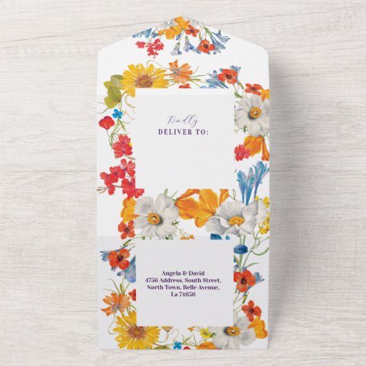 Bloemenlente Delicate Bloemen Bruiloft Uitnodigen All In One Uitnodiging (Buitenkant)