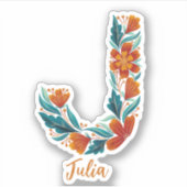 Bloemenletter J custom gesneden vinyl stickers (Voorkant)
