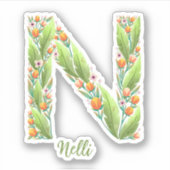 Bloemenletter N custom gesneden vinyl stickers (Voorkant)