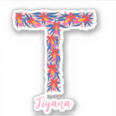 Bloemenletter T op maat gesneden vinyl stickers (Voorkant)