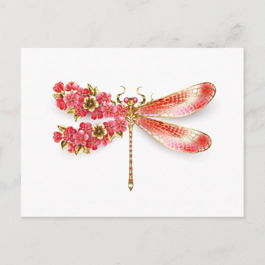 Bloemenlibel met sieraden sakura aankondigingskaart (Voorkant)