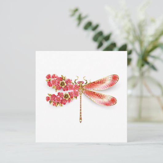 Bloemenlibel met sieraden sakura feestdagenkaart (Staand voorkant)