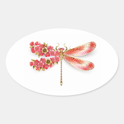 Bloemenlibel met sieraden sakura ovale sticker (Voorkant)