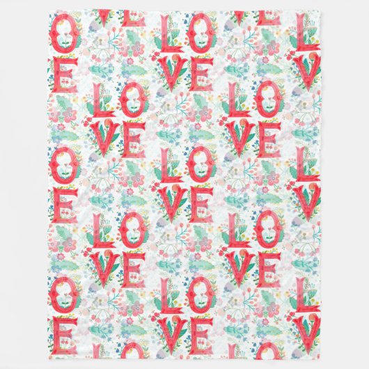 Bloemenliefde belettering - naadloos patroon 1 fleece deken (Voorkant)