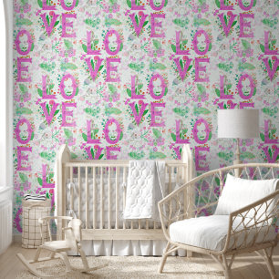Bloemenliefde belettering - naadloos patroon 2 behang
