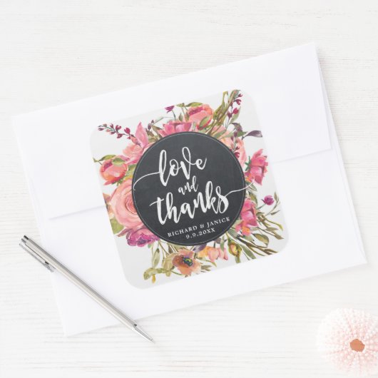 bloemenliefde en bedankt sticker bruiloft (Envelop)