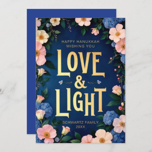 Bloemenliefde en lichte Chanoeka Kaart (Voorkant / Achterkant)