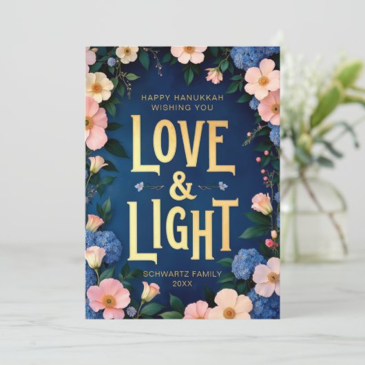 Bloemenliefde en lichte Chanoeka Kaart (Staand voorkant)
