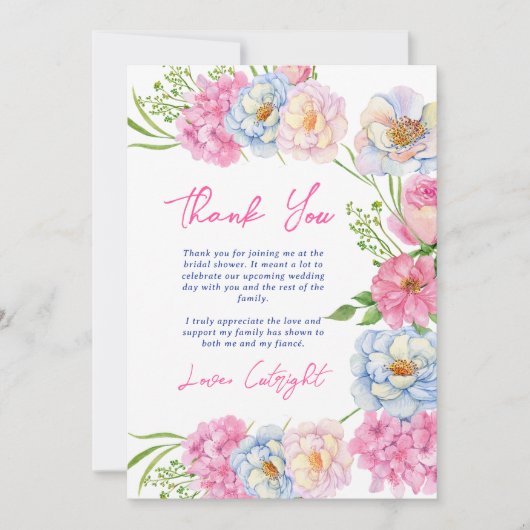 Bloemenliefde in bloei roze zomer vrijgezellenfees bedankkaart (Voorkant)