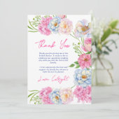 Bloemenliefde in bloei roze zomer vrijgezellenfees bedankkaart (Staand voorkant)