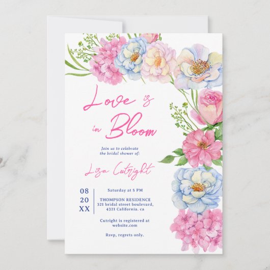 Bloemenliefde in bloei roze zomer vrijgezellenfees kaart (Voorkant)