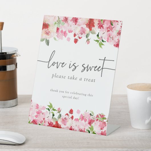 Bloemenliefde is zoet reclamebord met voetstuk (Insitu)