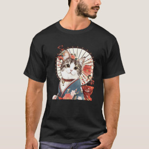 Bloemenliefhebber Vintage Kitten Japanse Kunst Gei T-shirt