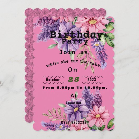 Bloemenliefhebber's verjaardag Uitnodiging (Voorkant / Achterkant)