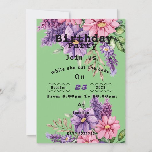 Bloemenliefhebber's verjaardag Uitnodiging (Voorkant)