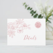 Bloemenlijn Art Blush Chinese bruiloft Details Informatiekaartje (Staand voorkant)