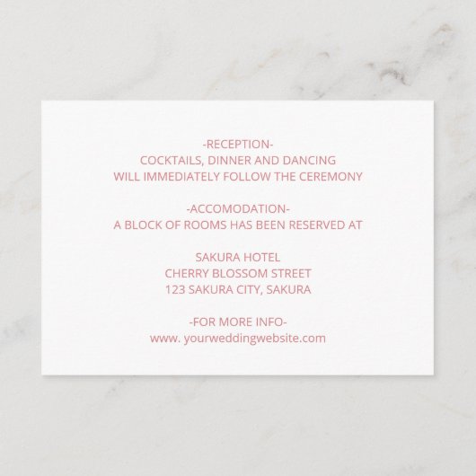 Bloemenlijn Art Blush Chinese bruiloft Details Informatiekaartje (Achterkant)