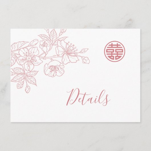 Bloemenlijn Art Blush Chinese bruiloft Details Informatiekaartje (Voorkant)