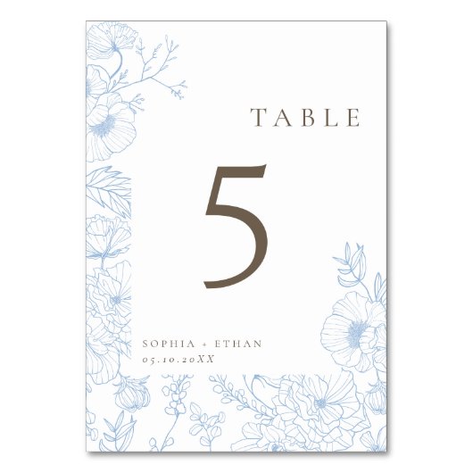 Bloemenlijn Art Franse blauwe bruiloft Kaart (Voorkant)