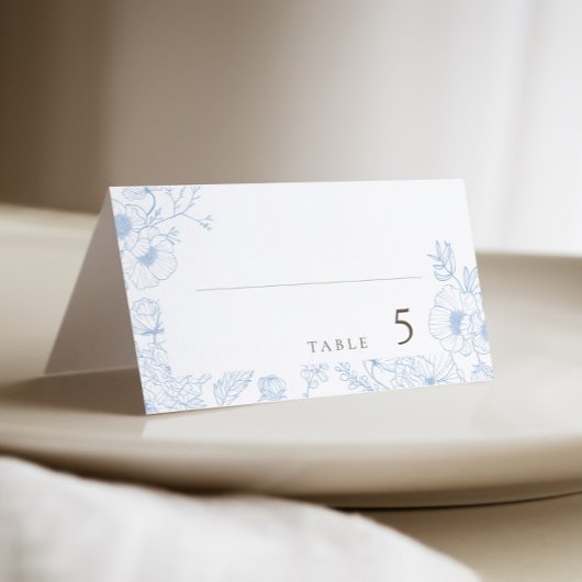 Bloemenlijn Art Franse blauwe bruiloft Plaatskaartje