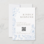 Bloemenlijn Art Franse blauwe bruiloft RSVP Kaartje (Voorkant)