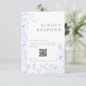Bloemenlijn Art Franse blauwe bruiloft RSVP Kaartje (Staand voorkant)