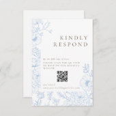 Bloemenlijn Art Franse blauwe bruiloft RSVP Kaartje (Voorkant / Achterkant)