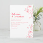 Bloemenlijn Art Roze Bruiloft Kaart (Staand voorkant)