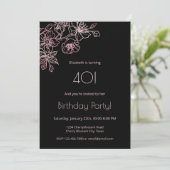 Bloemenlijn Art Roze Zwart Verjaardag Kaart (Staand voorkant)