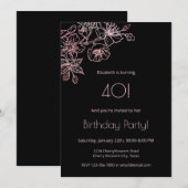 Bloemenlijn Art Roze Zwart Verjaardag Kaart (Voorkant / Achterkant)