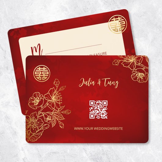 Bloemenlijn Art RSVP Chinese bruiloft Kaart