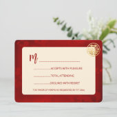 Bloemenlijn Art RSVP Chinese bruiloft Kaart (Staand voorkant)