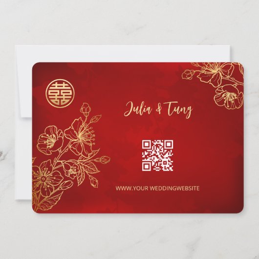 Bloemenlijn Art RSVP Chinese bruiloft Kaart (Achterkant)