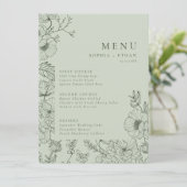 Bloemenlijn Art Sage Groene Bruiloft Menu (Staand voorkant)
