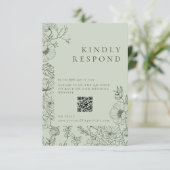 Bloemenlijn Art Sage Groene Bruiloft RSVP Kaartje (Staand voorkant)