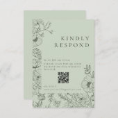 Bloemenlijn Art Sage Groene Bruiloft RSVP Kaartje (Voorkant / Achterkant)