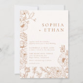 Bloemenlijn Art Terracotta Bruiloft Kaart (Voorkant)