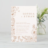 Bloemenlijn Art Terracotta Bruiloft Kaart (Staand voorkant)