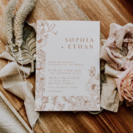 Bloemenlijn Art Terracotta Bruiloft Kaart