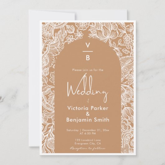  Bloemenlijn Chic Boho Terracotta Bruiloft Kaart (Voorkant)