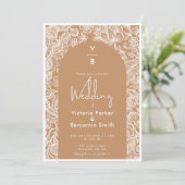  Bloemenlijn Chic Boho Terracotta Bruiloft Kaart (Staand voorkant)