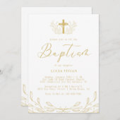 Bloemenlijn Gouden Kruis minimalistische doop Kaart (Voorkant / Achterkant)