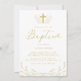 Bloemenlijn Gouden Kruis minimalistische doop Kaart