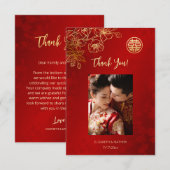 Bloemenlijn Kunst Foto Chinese bruiloft Bedankkaart (Voorkant / Achterkant)