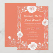 Bloemenlijn Kunst Wit en Zalm Bruiloft Kaart (Voorkant / Achterkant)