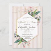 Bloemenlijst gestreepte bruiloft uitnodiging (Voorkant)